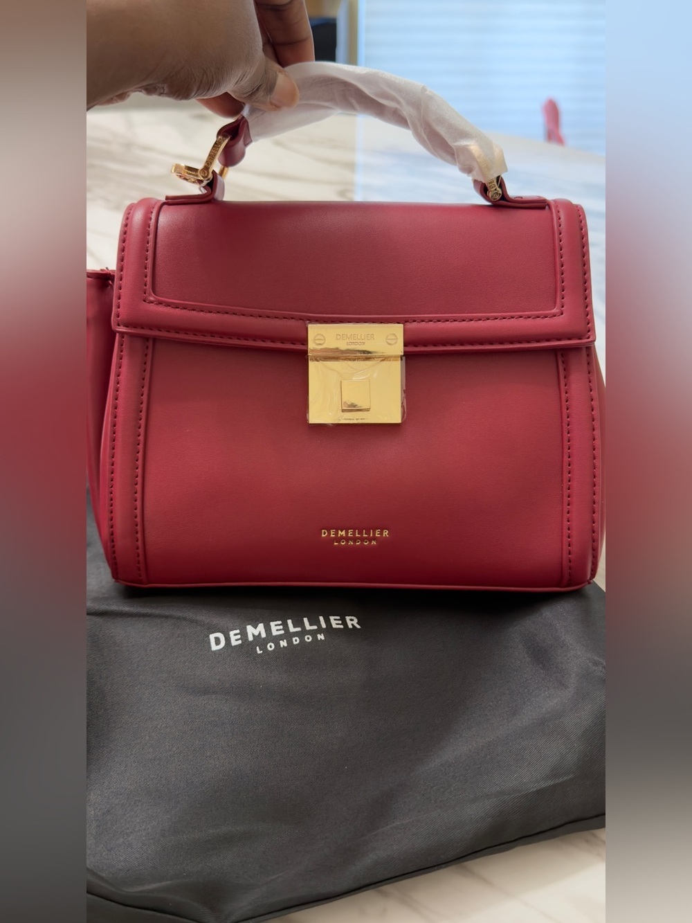 DeMellier Burgundy Leather Top-Handle Satchel with Gold Hardware
